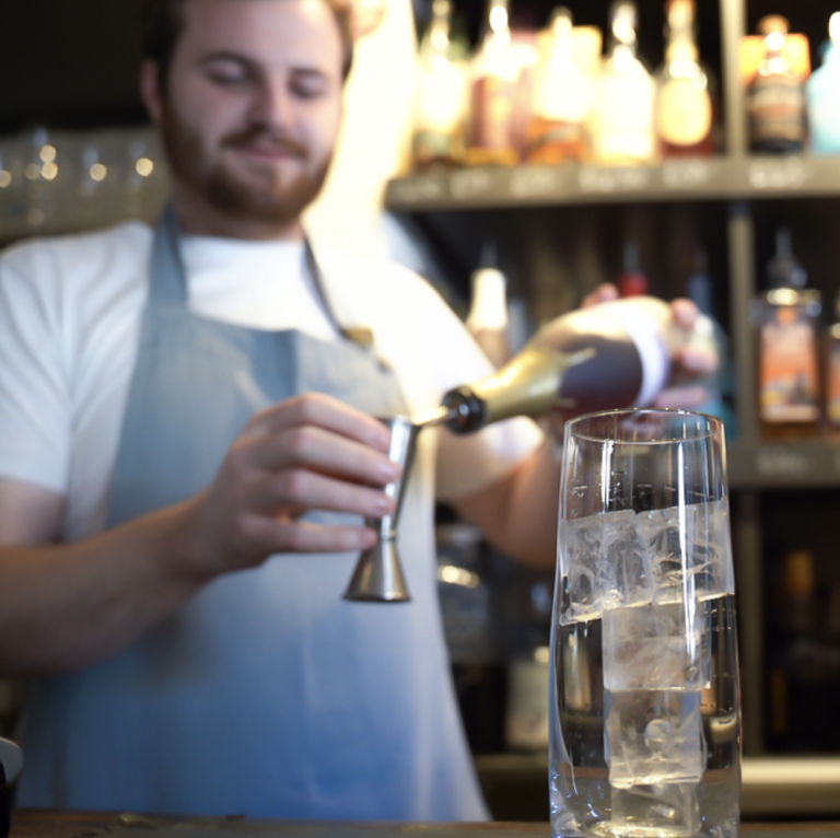 A bartender preparing a cocktail.